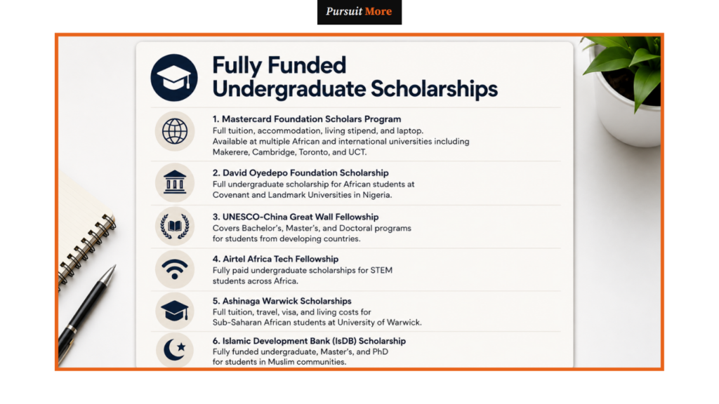 fully funded scholarships for African students 2026: Fully Funded Undergraduate Scholarships