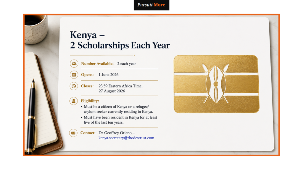 Rhodes Scholarship Africa 2026 Kenya breakdown showing 2 standalone scholarships and residency rules.