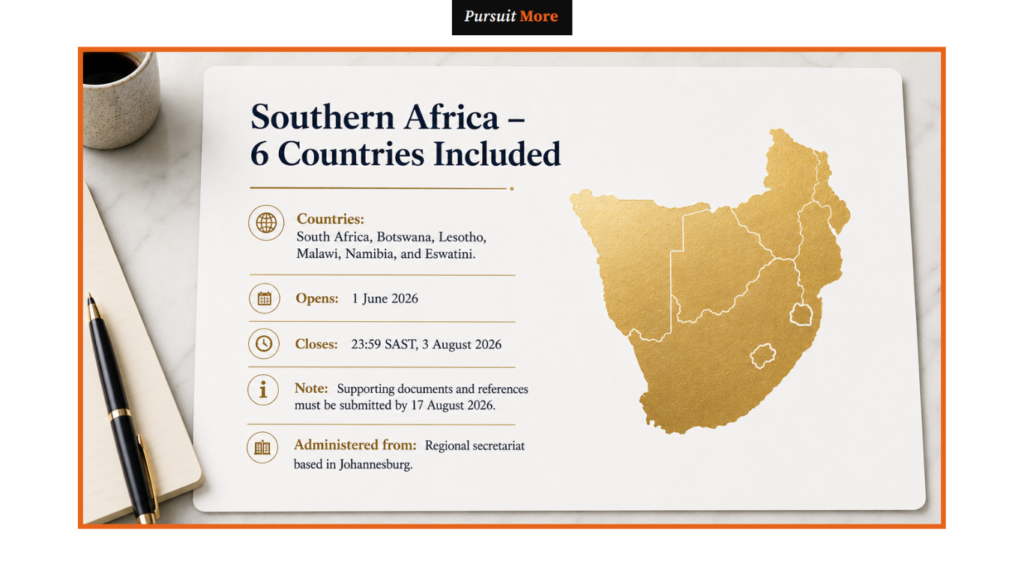 Rhodes Scholarship Africa 2026 Southern Africa map covering 6 countries and 10 annual awards